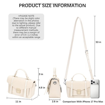 ALEX&MIA Women's Small Top-Handle Handbag – Vegan Leather Mini Satchel Bag, Fashionable Crossbody and Shoulder Bag, Perfect for Daily and Work Use (Off White)