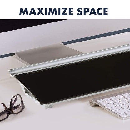 Quartet Glass Dry Erase White Board, Desktop Computer Pad for Notetaking, 18" x 6" Whiteboard, Clean Erase Surface with Storage, 1 Dry Erase Marker, Black Surface (GDP18B)