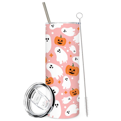 JarThenaAMCS Halloween Tumbler with Straw Lid Pink Boo Ghost Pumpkin Stainless Steel Cup for Birthday Baby Shower Trick or Treat Party Gifts, 20 Oz