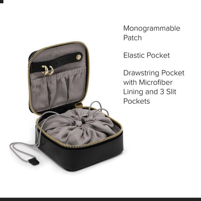 TUMI - Belden Jewelry Case - Women's Premium Leather Travel Accessories Organizer - For Earrings, Rings, Bracelets - Black with Light Gold Hardware