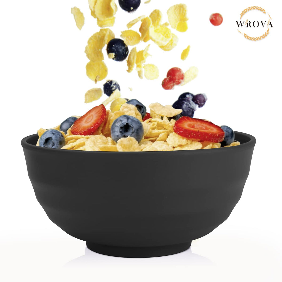Wrova Wheat Straw Bowls Set 60 OZ Unbreakable Large Cereal Bowls Set of 6 Microwave and Dishwasher Safe Bowls Big Bowls for Camping and Picnic BPA Free Soup Bowl for Serving Oatmeal and Salad. Black