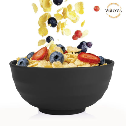 Wrova Wheat Straw Bowls Set 60 OZ Unbreakable Large Cereal Bowls Set of 6 Microwave and Dishwasher Safe Bowls Big Bowls for Camping and Picnic BPA Free Soup Bowl for Serving Oatmeal and Salad. Black