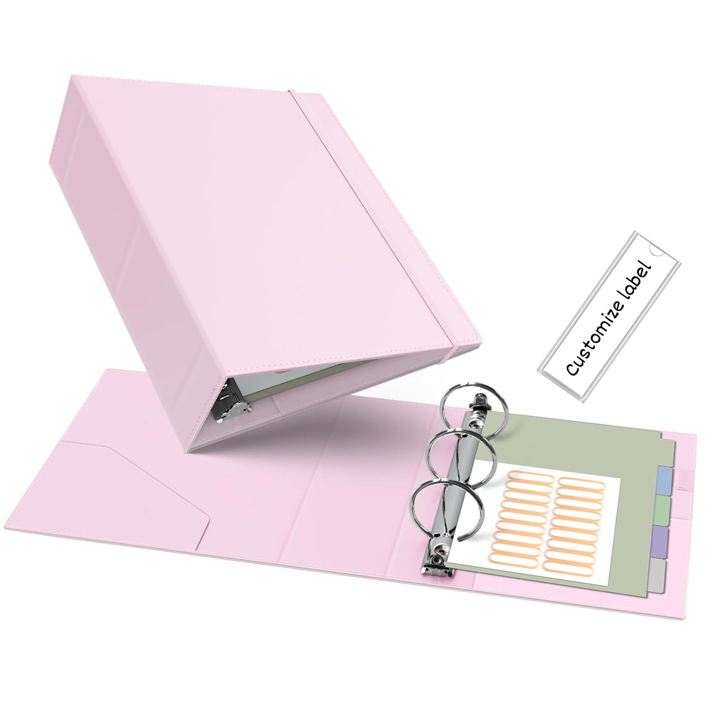 Ospelelf Leather Mini Binder A5 Vintage Hardcover 2 Inch Rings, Professional Small 3 Ring Binders Organizer Suitable for 5.5" x 8.5" Documents, Binder Dividers with Tabs, Pink