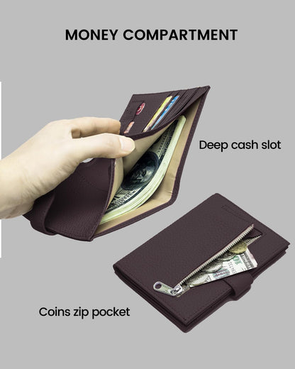 Karmiir RFID Passport Holder Travel Wallet for Women, Leather Passport Cover with Card Holders SIM Slots, Zippered Coins Pocket and Cash Slot Slim Compact Travel Wallet (Coffee)