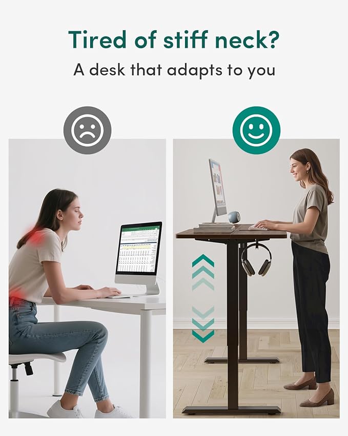 CubiCubi Electric Standing Desk, 40 x 24 Inches Height Adjustable Sit Stand Desk, Ergonomic Home Office Computer Workstation, Black Walnut