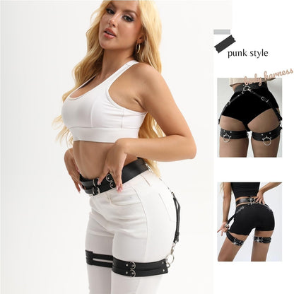 Women Punk Waist Belts PU Leather Fashion Goth Belt Rave Halloween Accessories Belt(Black)