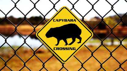 ZMEIZ Capybara Crossing Warning Sign Capybara Animal Caution Yellow Wall Art Decorative Decor For Fence Home Farmhouse Yard Road Quality Metal Sign 12x12 Inches
