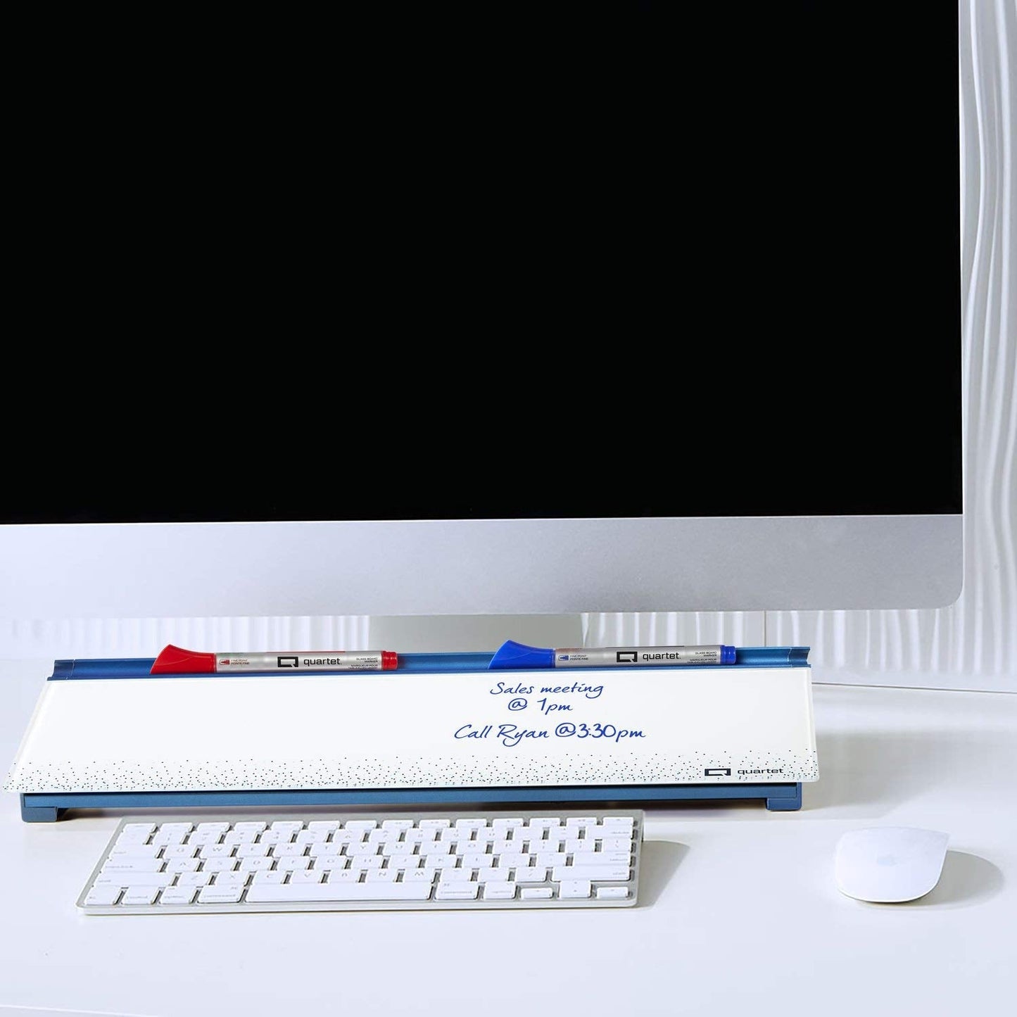 Quartet Glass Dry Erase White Board 18"W x 6"H, Compact Desktop Whiteboard with Storage Drawer, Dotted (GDP186D)