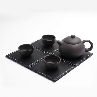 Semetall Drink Coasters 6 Pack Premium PU Leather Square Coasters for Drinks Heat Resistant Drinks Coasters with Coasters Storage Box Black Coaster Fit Common Size Drinking Glass(4"x4"x0.2")