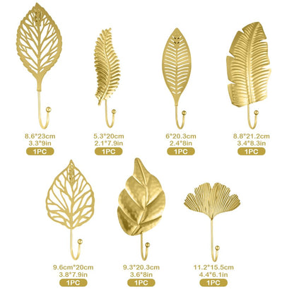 IUMLXJO 7pcs Leaves Wall Hooks for Hanging Heavy Duty, Gold Iron Decorative Hooks for Coat Towel Hat Wall Mount Hangers Racks for Bathroom, Kitchen, Door, Wardrobe, Farmhouse (Include Screws)