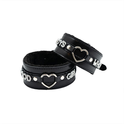 ADEMISHIA Pink Furry Heart O-ring Leather Choker Collar For Women, Handmade Punk Gothic Letter Necklace Adjustable Fashion Jewelry