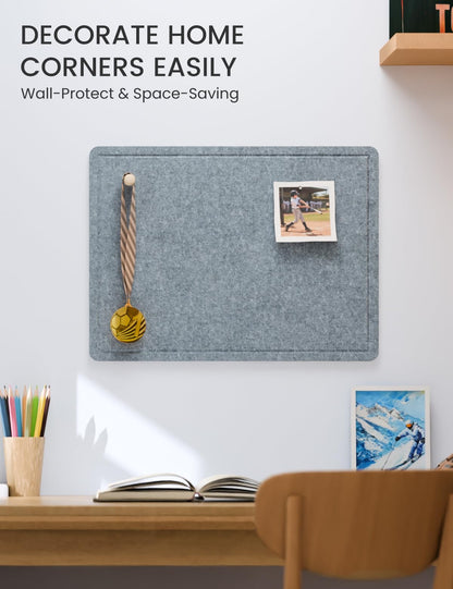 Fluxynara Bulletin Board, 23.6" x 17.5" Cork Board Alternative with 12 Safe Removable Adhesive Tabs, Foldable Felt Pin Board for Home Office, Classroom, Bedroom,Entryway for Walls—Blue Gray