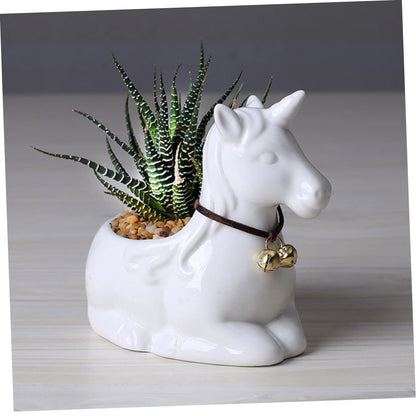 OFFSCH Ceramic Unicorn Flower Pot 5.11X4.72X3.34In Cartoon Succulent Plant Container Decorative Desktop Adornment for Home Office Garden