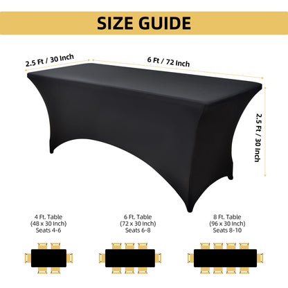 ZarzaaSik 2-Pack 6ft Black Spandex Table Covers for Rectangle Standard Folding Tables - Wrinkle Resistant Stretch Tablecloths - Ultimate Fitted Table Protector for Parties, Trade Shows, Banquet