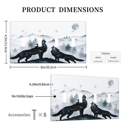 Spshian Light Switch Cover Black White Ink Forest Wolf Moon Mountain 4 Gang Switch Plate Covers Quad Toggle Wall Plates Decorative Switchplate Electrical Faceplate for Bathroom Bedroom Decor