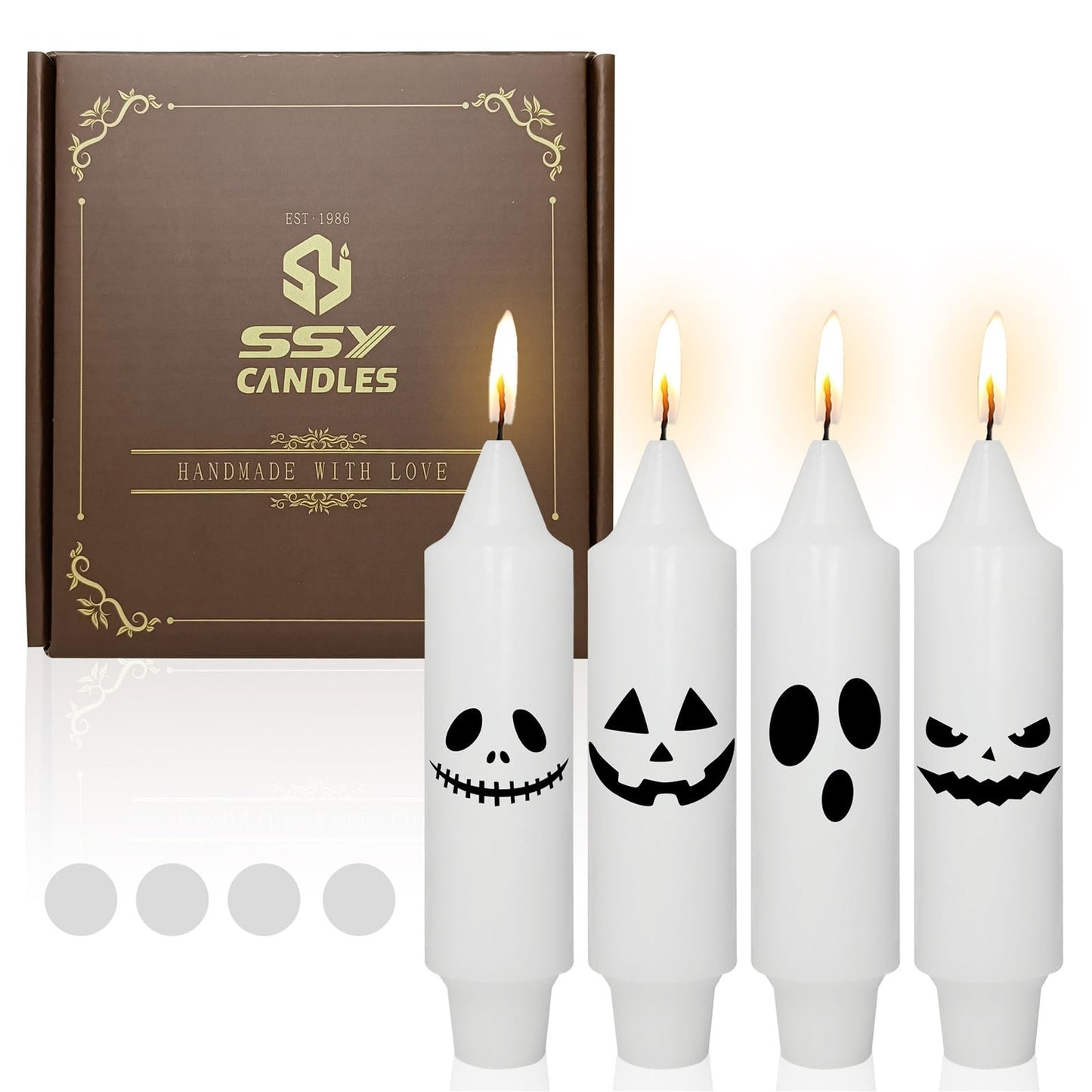 Spooky Taper Candles Halloween Candlesticks - 5 Inch White Candle Sticks Dripless Fat Candles with Eyes - Fall Table Centerpiece Haunted House Party Decorations Wedding Home Decor