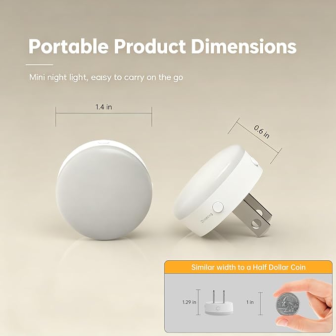 Mini Plug in Night Light, Dusk to Dawn Sensor, 4-Color, LED Toilet Night Lights, Dimmable Color Changing, for Kids Breastfeeding, Sleep Aid, Bedroom, Nursery, Hallway, 4Pack