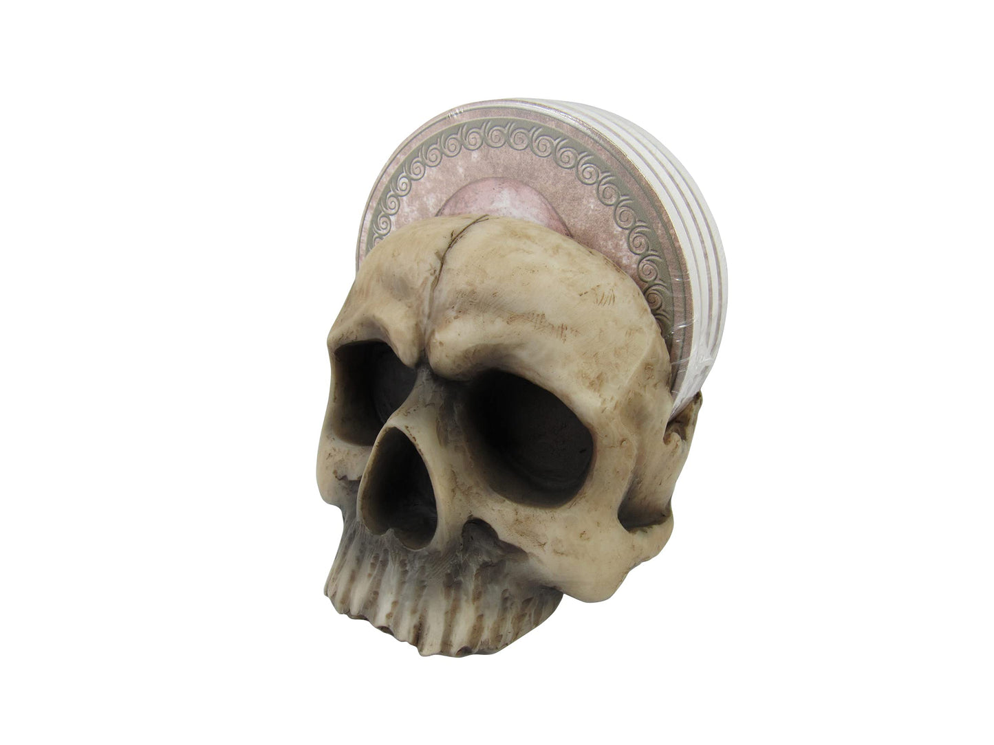 DWK Decorative Skull Holder with Drink Absorbent Coasters | 4 Piece Coasters for Drinks Absorbent with Holder Set | Goth Kitchen Accessories and Skull Bar Decor - 5"…