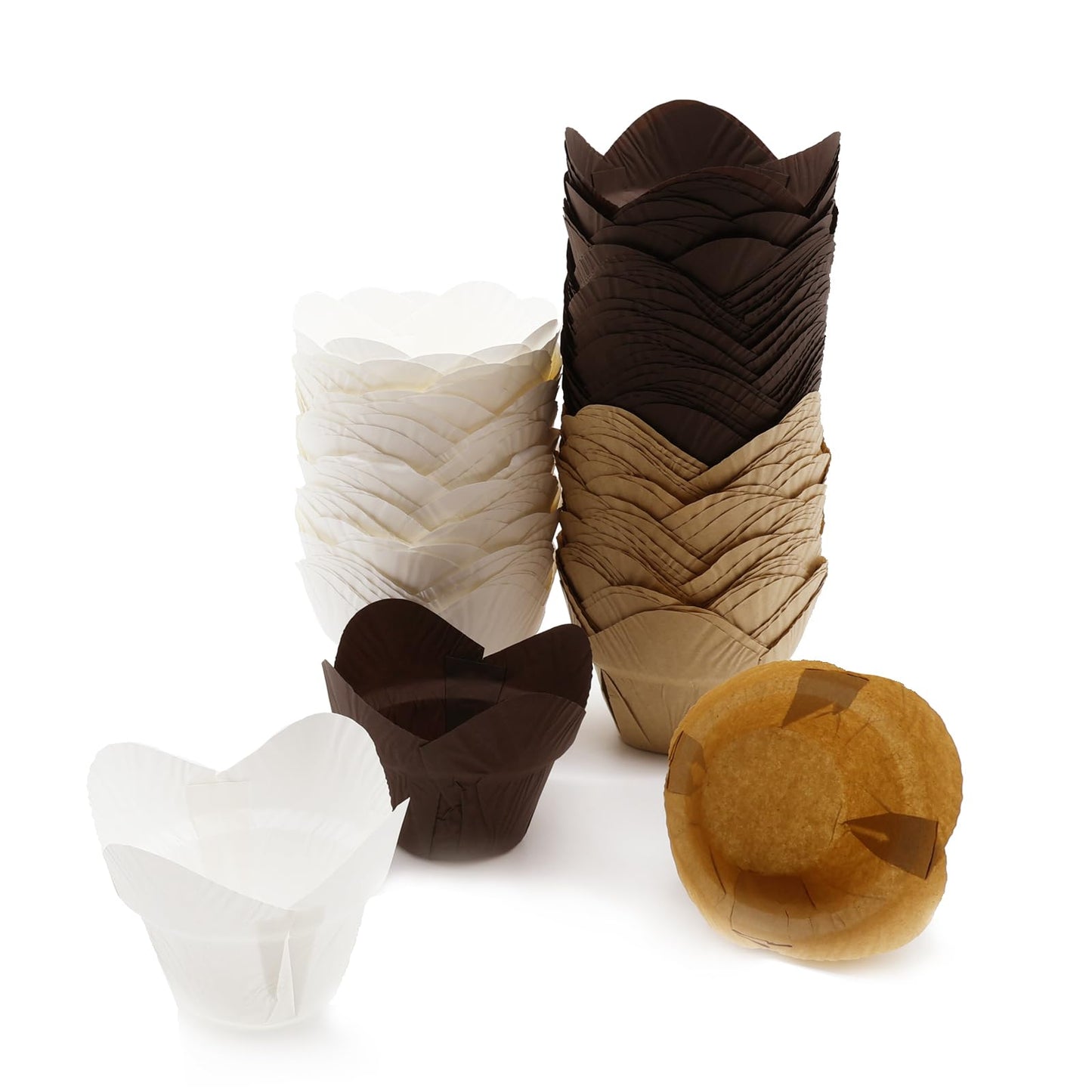 150 Count Thicker Lotus Muffin Liners- 3 Natural Color Parchment Cupcake Liners for Baking, Cupcakes Wrapper Muffin Paper, Baking Cups for Parties, Wedding, Birthday, Christmas, Holiday