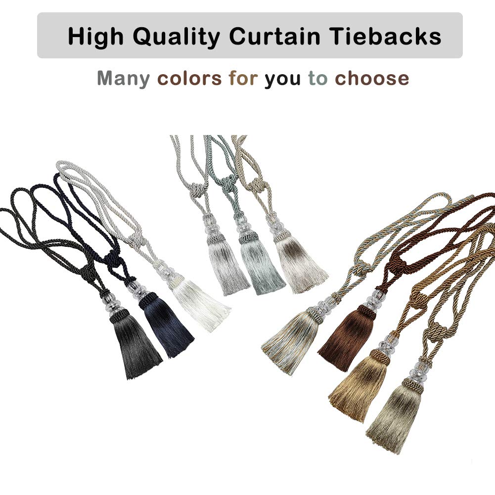 BEL AVENIR 4 Pack Curtain Hand-Woven Tiebacks Crystal Holdbacks Home Decorative (Beige, 4 Pack)