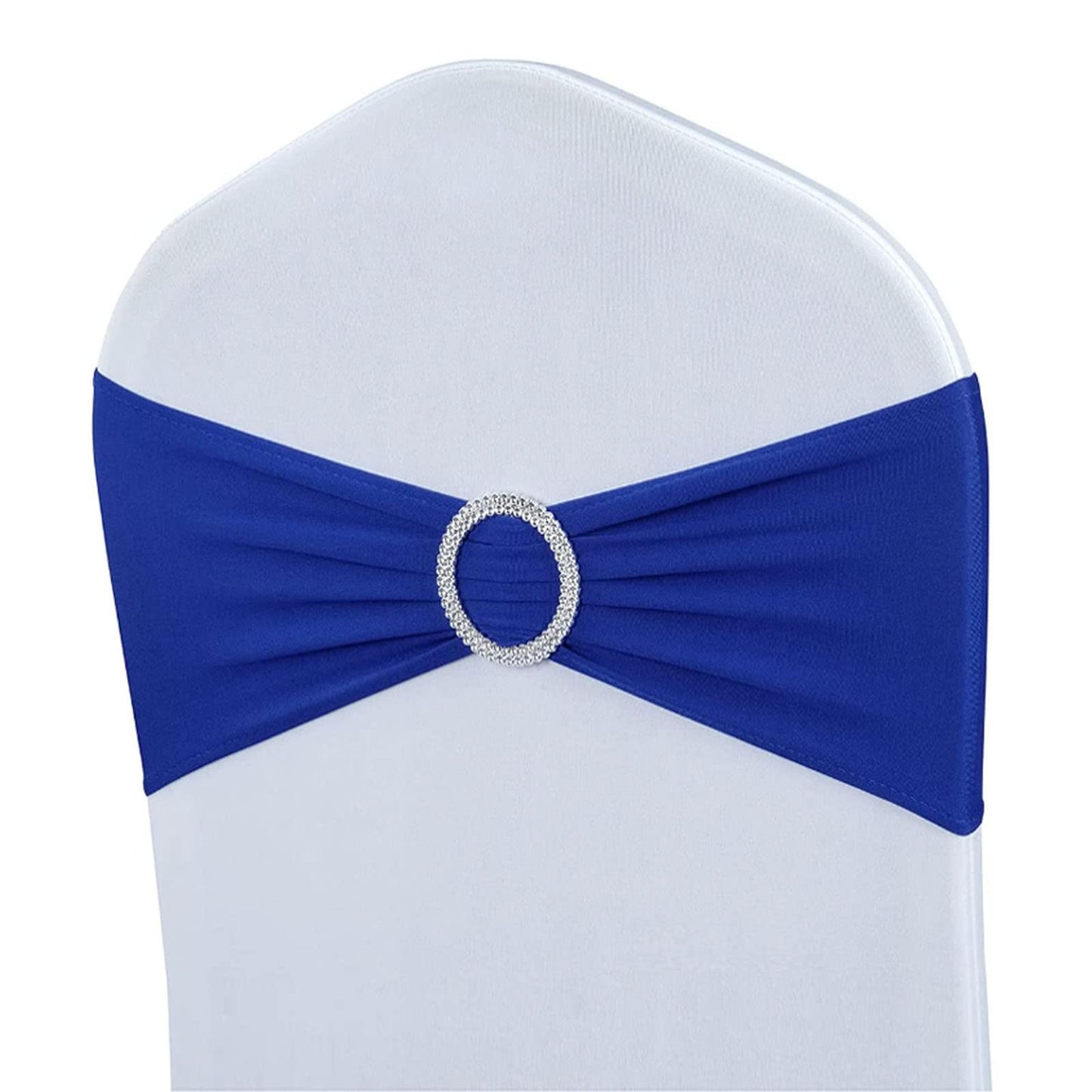 Albassa Chair Sashes Spandex Stretch Chair Bows with Buckle Slider for Wedding Party Decorations (Blue, 25PCS)