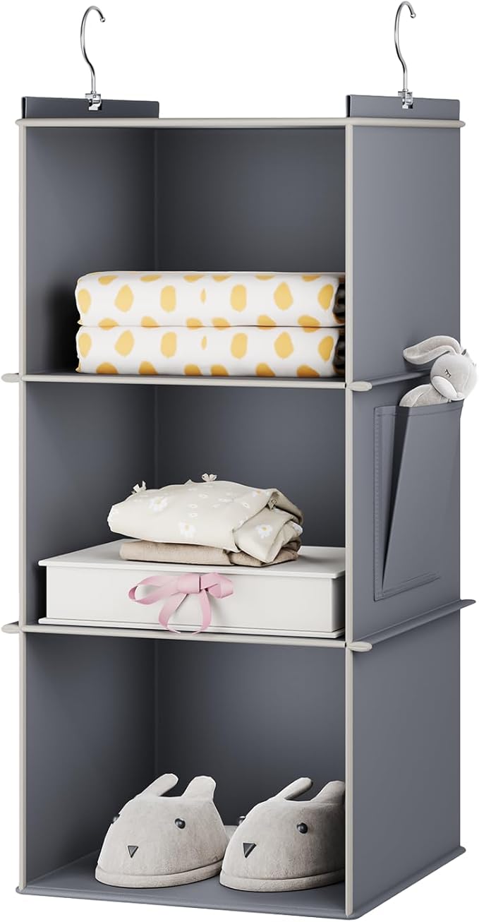 YOUDENOVA Hanging Closet Organizer, 3-Shelf Closet Hanging Storage Shelves