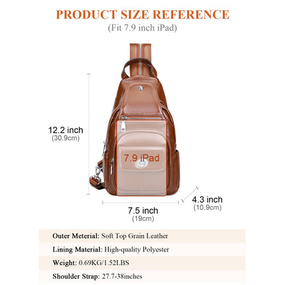 Over Earth Genuine Leather Sling Bag for Women Men Small Causal Crossbody Purse Chest Backpack(O212E Brown)