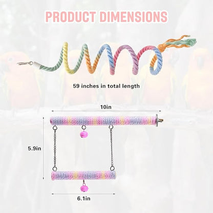 2pcs Gradient Colorful Bird Rope Perch Stand,Hanging Bird Rope Perch Stand Extra Long Gradient Color Swing,Double-Layer Bird Swing,Bendable Climbing,Parakeet Lovebirds Budgies Play(59'',10''E)