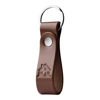MAGOR Handmade Full Grain Leather Keychain Personalised Keychain for Men Women Car Key Ring Gift for Him Her Dad Mom Premium Brown Leather Keyring Hot Embossed Design (House)