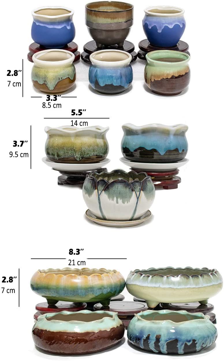 Dahlia 8.3'' Inch Large/Shallow/Wide Drip Glazed Ceramic Planter/Succulent Pot/Plant Pot, Gray