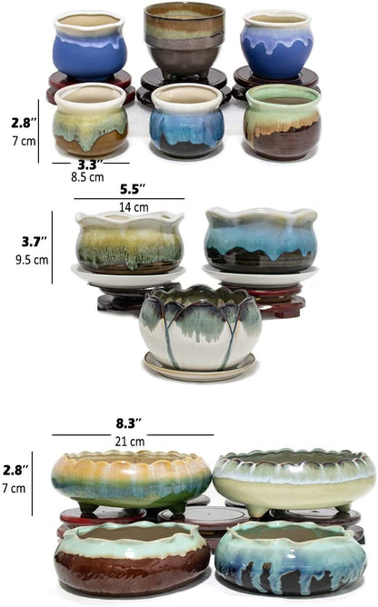 Dahlia 8.3'' Inch Large/Shallow/Wide Drip Glazed Ceramic Planter/Succulent Pot/Plant Pot, Gray