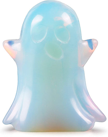 Artistone 1.7" Opalite Ghost Crystal Figurines Decor Statue Hand-Carved Polished Gemstone Ghost Sculpture Reiki Healing Stones for Halloween Carnival Party Decoration(Gift Box)