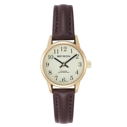 Miykon Dainty Minimalist Casual Dress Watches for Women – Small Easy Reader Analog Watch with Genuine Leather Strap and Second Hand – Japanese Quartz, Waterproof to 100ft (Brown Strap, Gold Case, Gold Dial, 26mm)