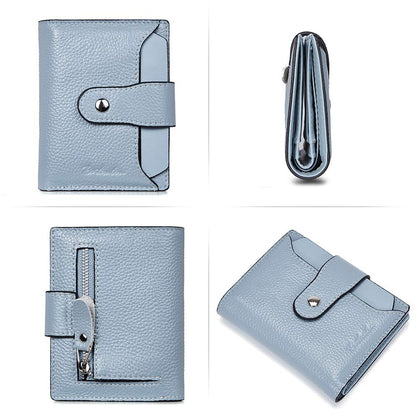 BOSTANTEN Women Leather Wallet RFID Blocking Small Bifold Zipper Pocket Wallet Card Case Purse with ID Window Blue