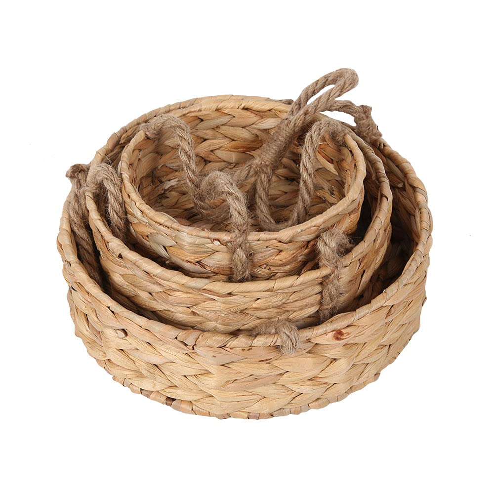 KINGWILLOW 3 Tier Hanging Fruit Basket, Handmade Natural Water Hyacinth Wall Vegetable Storage Baskets, Space Saver for Kitchen Organizing Plant Holder