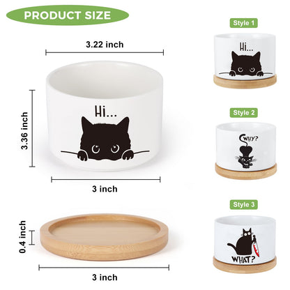 KONROOWEI 3 Pcs Cat Ceramic Plant Pots,Funny Cat Planter Gifts for Women,for Indoor Plants Garden Planters Succulent Pots, with Drainage Holes and Saucer(No Plants)