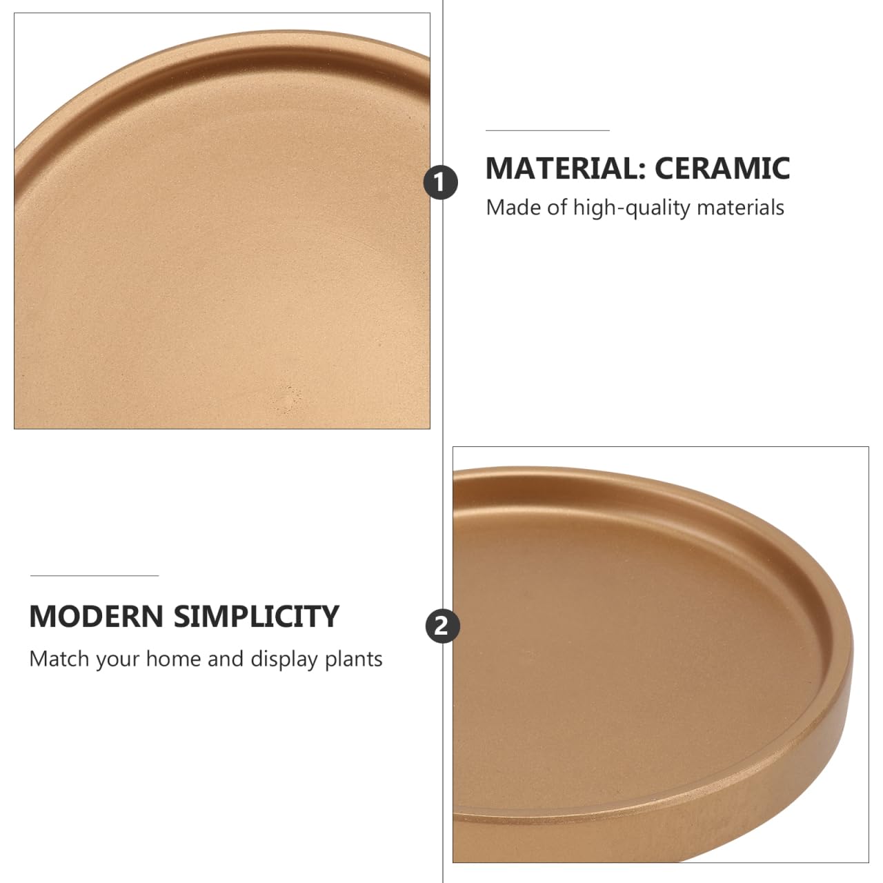 2PCS Gold Ceramic Plant Saucer 6 Inch Round Tray for Succulents, Indoor & Outdoor Plant Flower Pot Drip Tray for Water Drainage