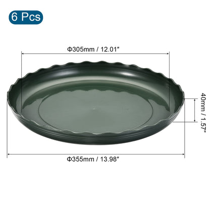 MECCANIXITY Plant Pot Saucer 14" Plastic Waved Round Flower Drip Tray for Indoor Outdoor, Green Pack of 6