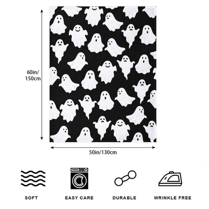 Halloween Ghost Throw Blanket Cute Funny Ghosts Blanket Soft Cozy Fuzzy Flannel Throw Blankets for Couch Bed Sofa Halloween Spooky Living Room Decor Boys Girls Blankets Gifts for All Season 50x60 Inch