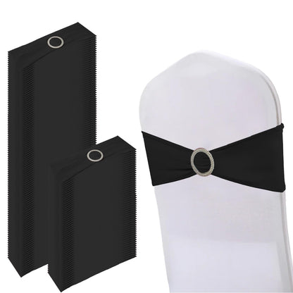 150 Pack Spandex Stretch Chair Sashes Bows, Elastic Stretch Chair Cover Bands Ties with Buckle Slider for Wedding Party Ceremony Reception Event Banquet Decoration (Black)