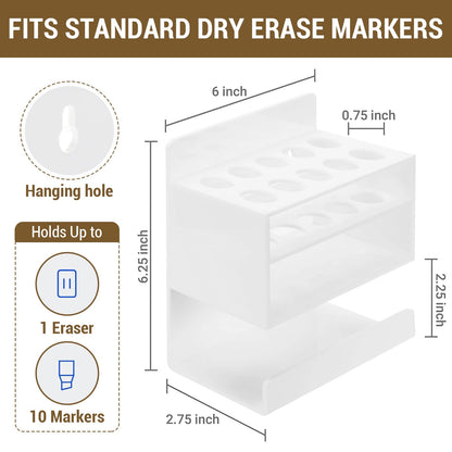 MyGift Dry Erase Marker Holder 10 Slots Whiteboard Marker Holder For Wall Dry Erase Eraser Holder Wall Mount White