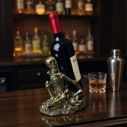 PDNPDN Gothic Skull Decorated Wine Bottle Rack, Halloween countertop Small Wine Rack, Room Emotional Decoration (Bronze)