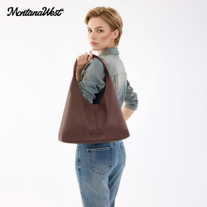 Montana West Hobo Bag Purse for Women Shoulder Handbags Slouchy Casual Soft Vegan Leather Tote Ladies for Work Travel Coffee Chocolate MWC-HB-646-CF