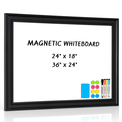 QUEENLINK White Board for Wall, 24''x18'' Magnetic Dry Erase Board, Decorative Whiteboard with Black Wooden Frame, Hanging Writing Board for Home Office School Dorm