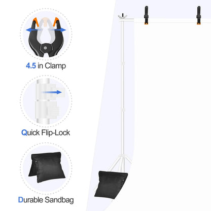 EMART Backdrop Stand 10x8.5ft(WxH) Photo Studio Adjustable Background Stand Support kit with 2 Crossbars, 8 Clamps, 2 Sandbags and Carry Bag for Parties, Events Decoration, Wedding, Photography -White