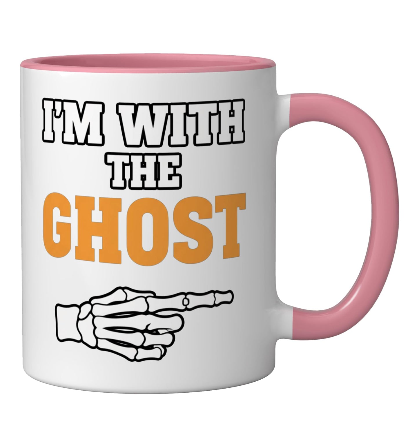 Couples Halloween I'm With The Ghost Matching Costume -Point Ceramic Mug, Pink/White