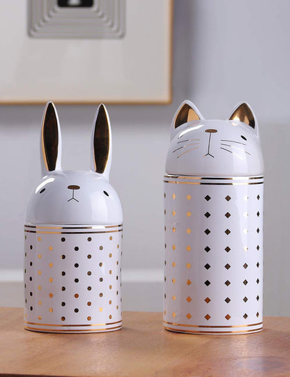 HAUCOZE Rabbit Cookie Jar Decorative Candy Jar with Lid Modern Kitchen Decor Canister Ceramic Gift 8.1 Inch