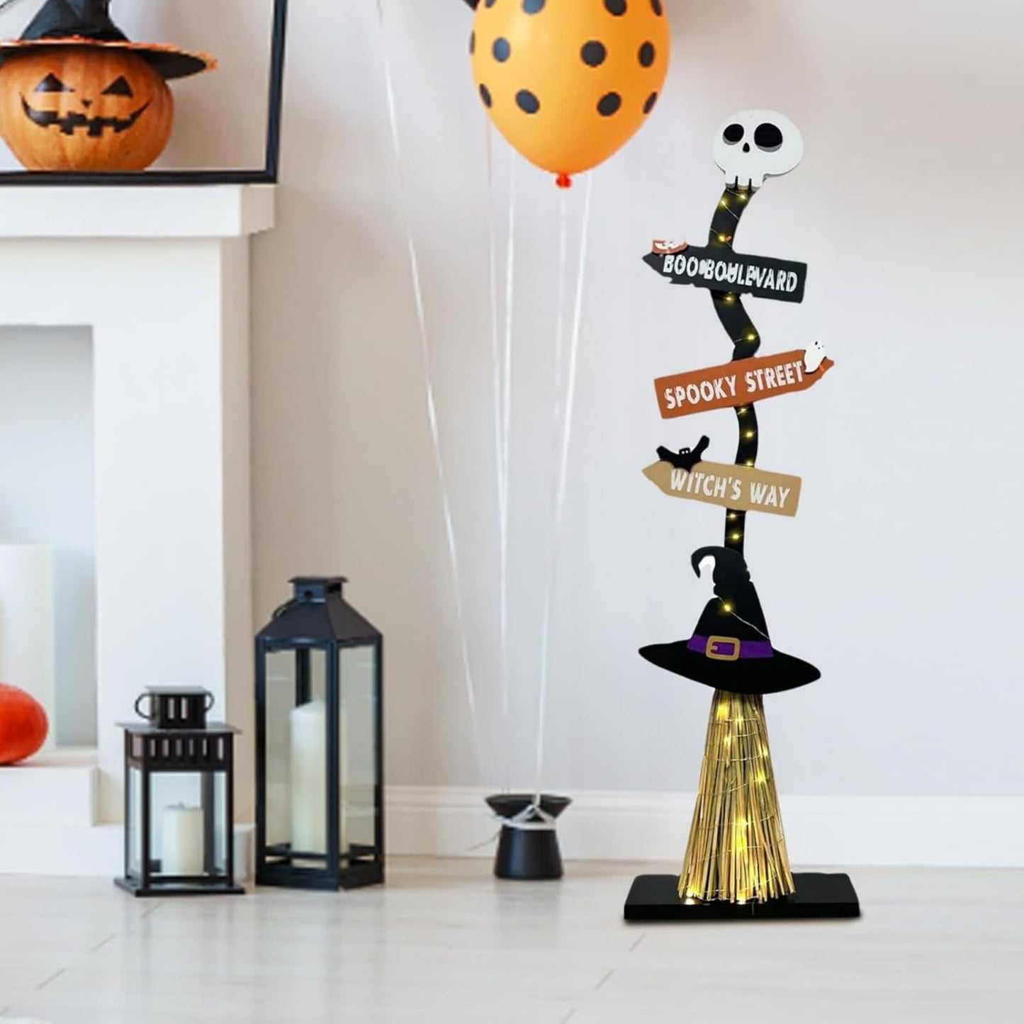 LEIQI Halloween Decorations Lighted Wooden Witch’s Broom for Outdoor Indoor Porch Yard Decors Halloween Witch