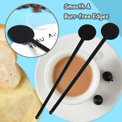 200Pcs Cocktail Swizzle Sticks, 7 Inches Disposible Plastic Disc Top Drink Stirrers Black Drinks Mixing Rod for Coffee Milk Cocktail Whiskey Beverage Bar (Black)