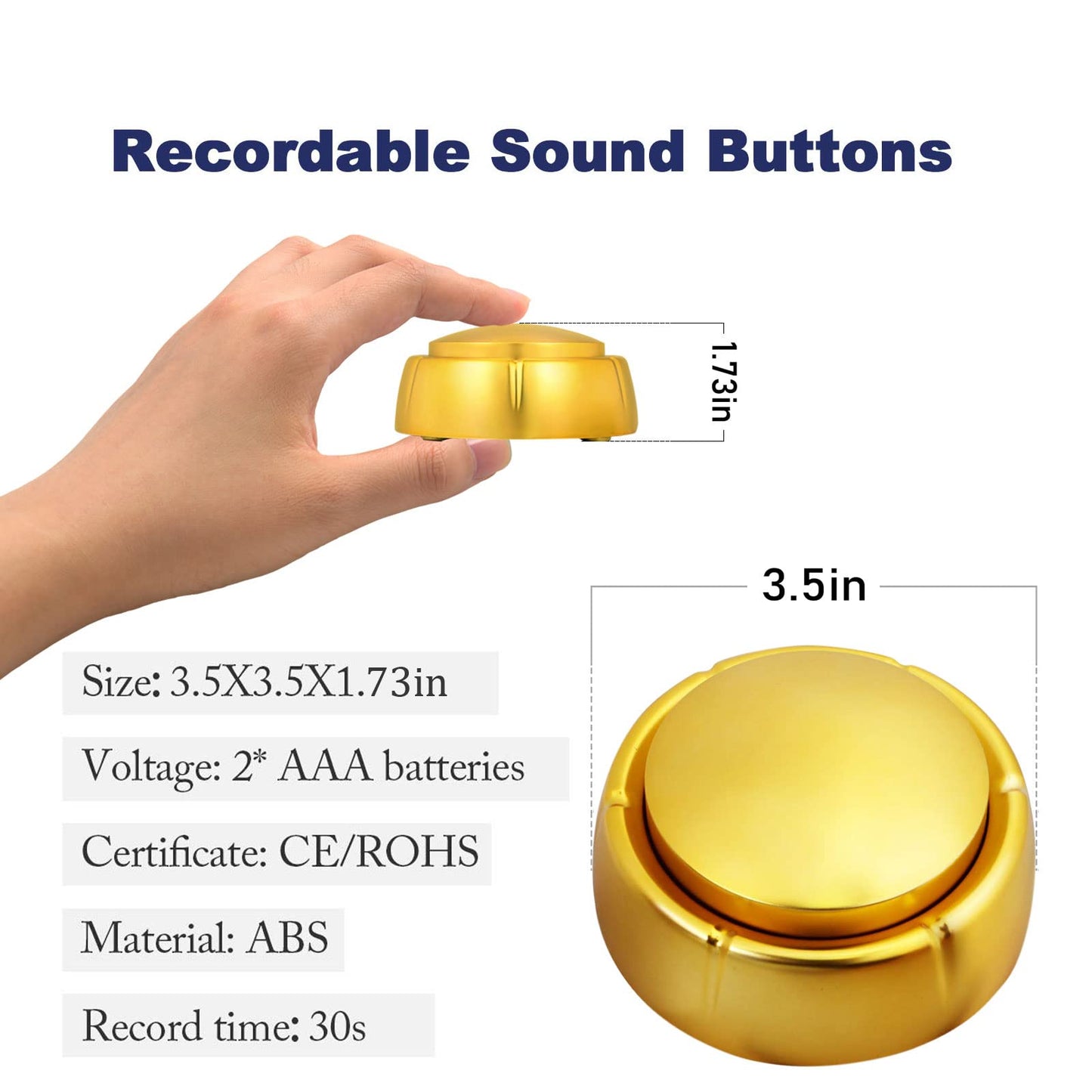 Jusocc Gold Recordable Button - Easy 30 Sec Talking Button Easy Button Answer Buzzers Custom Sound Button for Dogs Training Classroom Study Office Home Game